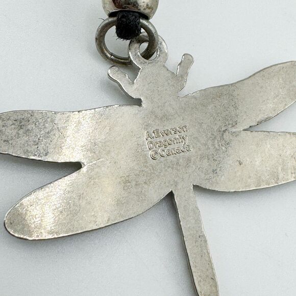 Signed A. Everson Dragonfly Pendant Canada Enamel Vintage Silver Tone Adjustable - Picture 10 of 11